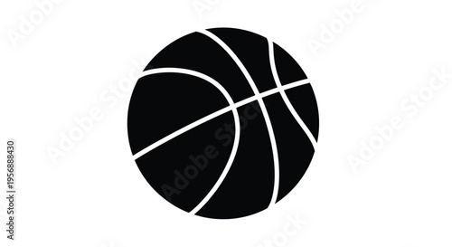 A simple black silhouette of a basketball on a white background