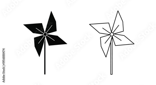 Two pinwheel illustrations one solid black and one with white fill