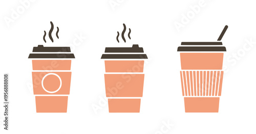 Assorted paper coffee cup illustrations displayed on a white background.