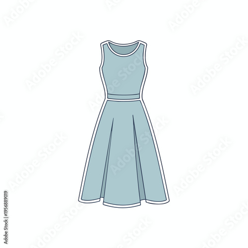 A light blue sleeveless dress with a cinched waist and flared, pleated skirt