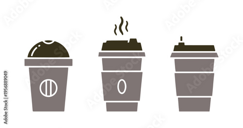 Disposable coffee cup icon set in flat vector style on a white background.