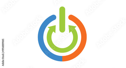 Colorful circular power button icon with recycling arrows