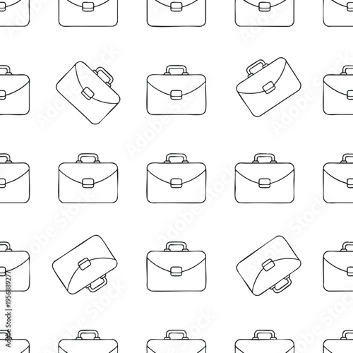 Seamless pattern of hand-drawn briefcases in various orientations on a white background