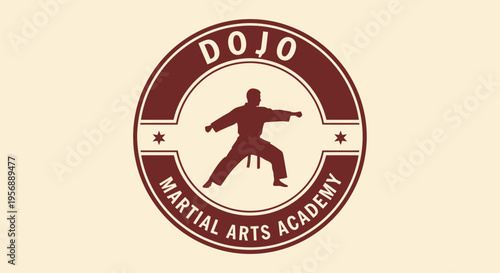 Dojo Martial Arts Academy logo with a martial artist in a fighting stance, representing strength and discipline.