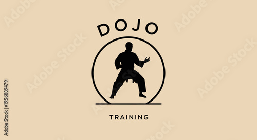 Dojo Training Logo with Martial Arts Silhouette.