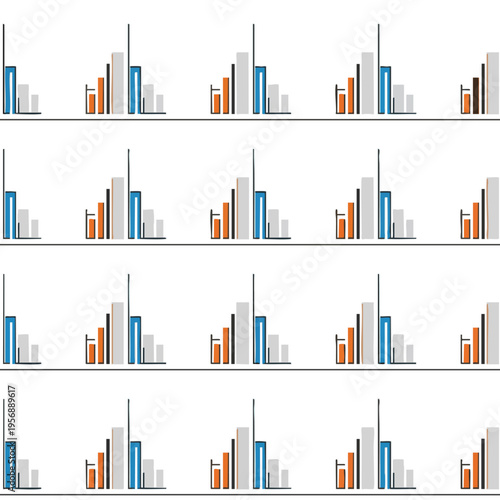 Four rows of illustrated bar graphs with varying heights and colors