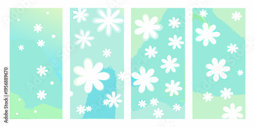 Abstract floral patterns in shades of teal and light green