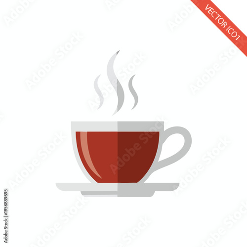 A simple flat design illustration of a hot beverage in a cup with steam