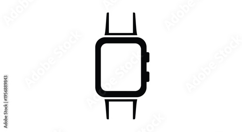 Simple black and white icon of a modern smartwatch on a white background