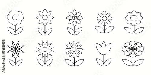 Flower icon. Black color flower shape icon, Icon set of flower. Outline signs for floral shop. Editable Stroke See less.