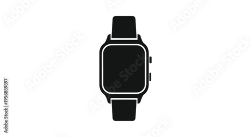 Black and white silhouette of a digital wristwatch with a strap