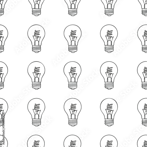 Seamless pattern of simplified light bulbs with a screw base and coiled filament