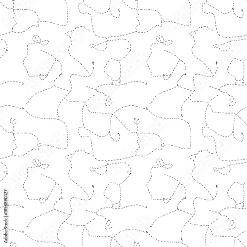 A whimsical pattern of dashed lines and arrows creating abstract organic shapes