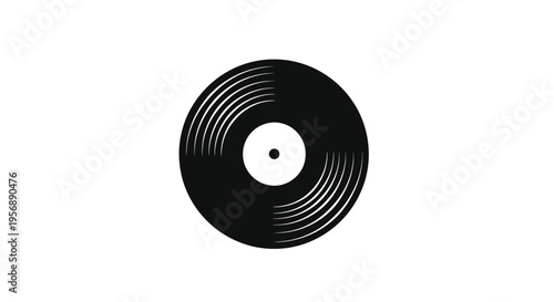Simple black and white illustration of a vinyl record on white background