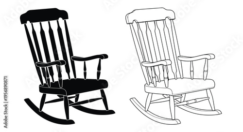 Two rocking chairs one solid black and one outlined in white