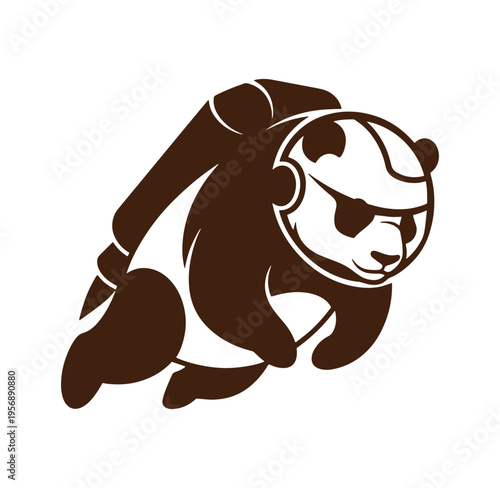 Brown panda bear wearing a diving helmet and flippers illustration