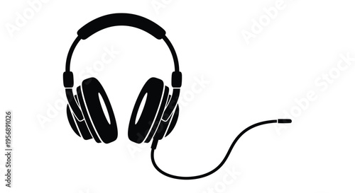 Black silhouette of over ear headphones with a connecting cable