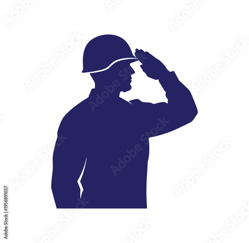 Construction worker saluting in a hard hat and uniform