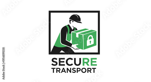 Secure Transport Logo Featuring Delivery Worker with Locked Package.