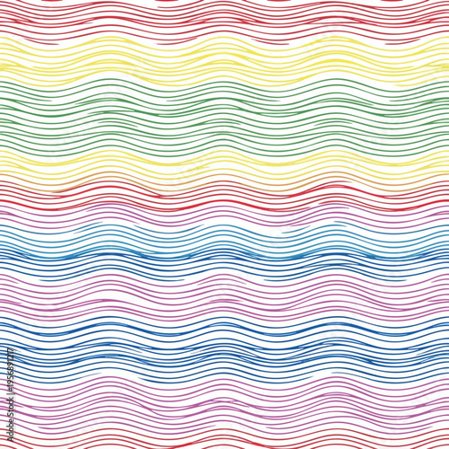Multi-colored wavy lines create a vibrant, textured abstract pattern