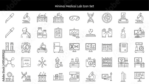 Minimalist Line Art Icons for Medical Laboratory and Scientific Research Concepts