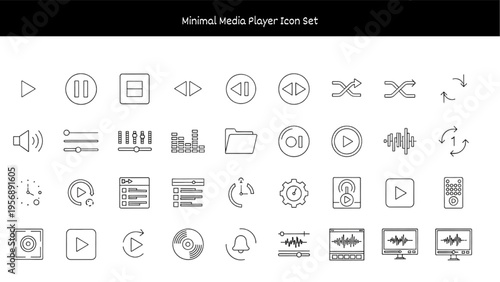 Minimal Media Player Icon Set for Web and App Design