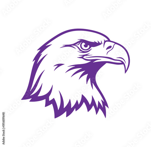 Purple eagle head profile view illustration isolated on transparent background