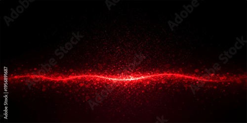 Abstract a vibrant red streak of light cuts through the darkness, forming a mesmerizing wave. Illuminated against the black canvas, with dynamic energy and futuristic abstract design.