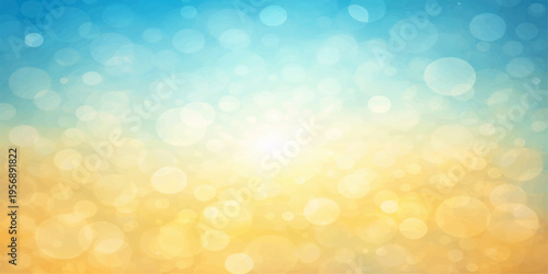 Abstract of a bright and cheerful bokeh background, a harmonious blend of blue and yellow hues. Capturing a sense of warmth, serenity, and visual interest, evokes a feeling of joy and celebration.