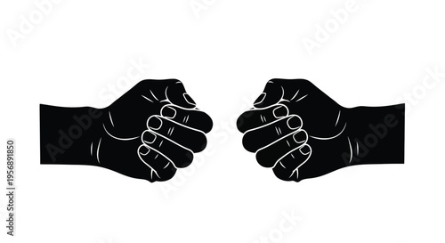 Two clenched fists facing each other in a black and white illustration