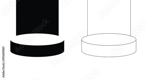 Minimalist illustration of two cylindrical podiums one black and one white