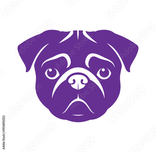 Purple pug dog face illustration on white background