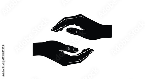 Two pairs of hands gently cradling an unseen object silhouetted against white