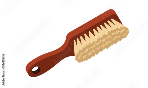 A detailed illustration of a sturdy wooden-handled brush with bristles, perfect for cleaning or scrubbing tasks