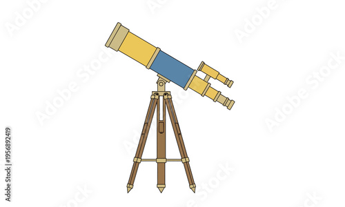 Vintage telescope on a wooden tripod, perfect for stargazing and exploring the cosmos