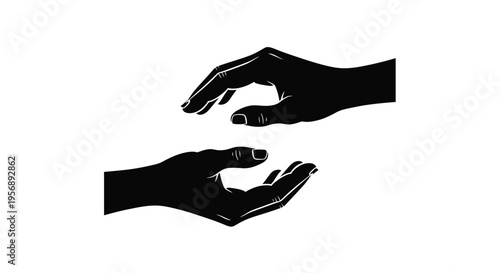 Two hands reaching towards each other in a black and white silhouette