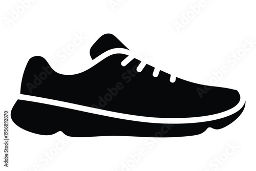 A minimalist black silhouette icon representing a modern athletic running shoe for active sports isolated on white background, Vector, illustration