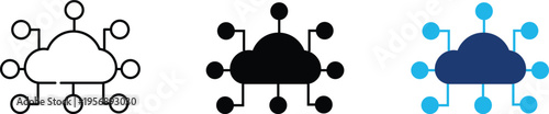 Cloud database icon showing network server storage and virtual data hosting. Professional illustration for cloud computing infrastructure, remote database management, and digital information storage.