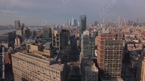 aerial view of NYC flying north over 6th Ave.