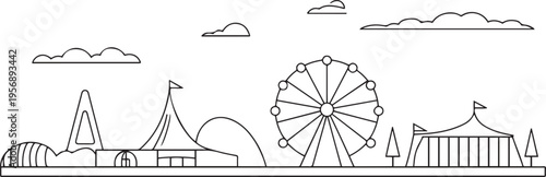 Amusement park landscape. one line art icon drawing vector