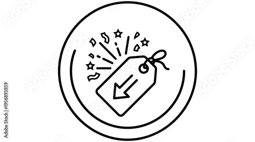 Discount Tag Icon with Confetti and Stars