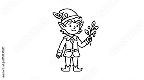 Cartoon Elf Holding a Sprig of Berries