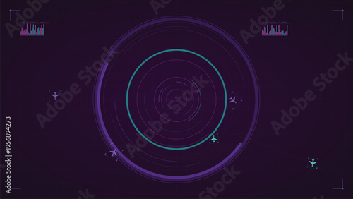 Futuristic Radar HUD Interface with Neon Air Traffic Tracking UI