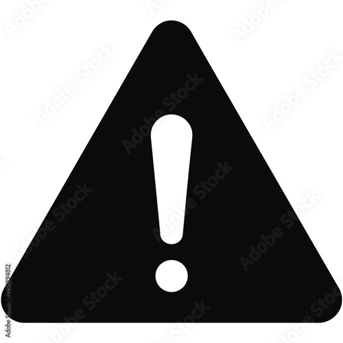 A black triangular warning sign featuring a bold exclamation mark symbol for safety notification isolated on white background, Vector, illustration
