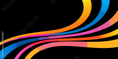 Abstract colorful waves flowing diagonally across a black background