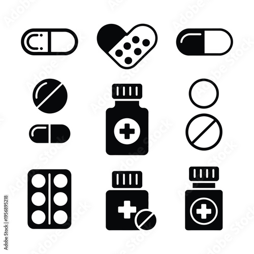 Medical Pills and Bottles Icon, vector design showing pill bottles