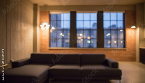 Blurred Warm Minimalist Living Room Background with Natural Light and Copy Space for Design or Marketing