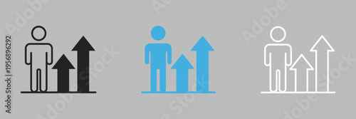 Human Efficiency Team Growth Icon, line chart with upward arrow and team silhouettes, representing productivity, leadership, performance improvement, business expansion, and corporate success concept,