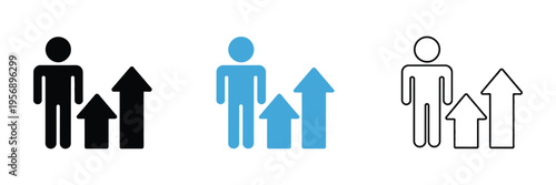 Human Efficiency Team Growth Icon, line chart with upward arrow and team silhouettes, representing productivity, leadership, performance improvement, business expansion, and corporate success concept,