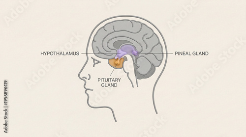 Minimalist Profile Diagram of Head Endocrine Glands including Pituitary and Hypothalamus